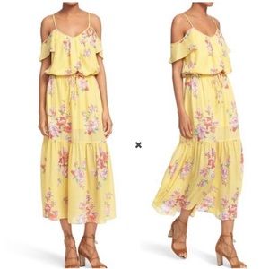 Joie Annada Silk Yellow Floral Ruffle Maxi Dress